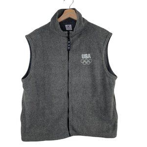 MENS UNITED STATES OLYMPIC COMMITTEE USA GRAY MOCK NECK FLEECE FULL ZIP VEST XL